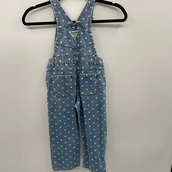 Oshkosh B’gosh Vintage polkadot Girls blue denim cottagecore cute overall 4T - Picture 3 of 7